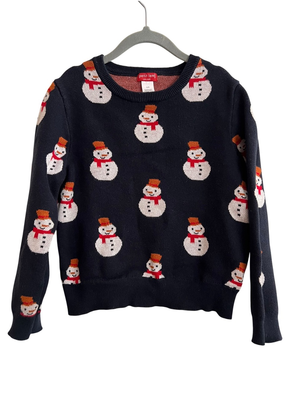 Petit Lem Navy Snowman Knit Sweater with Red and Brown Accents